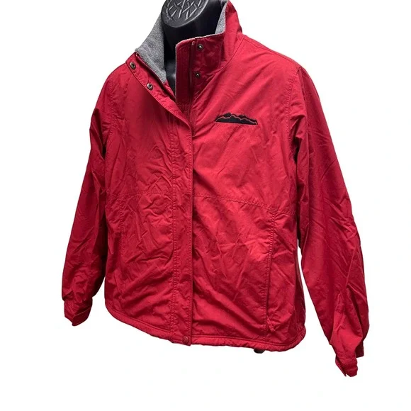 LL Bean Red Fleece Lined Jacket with Mountain Logo Size XL Hiking Winter Warm - Picture 2 of 16